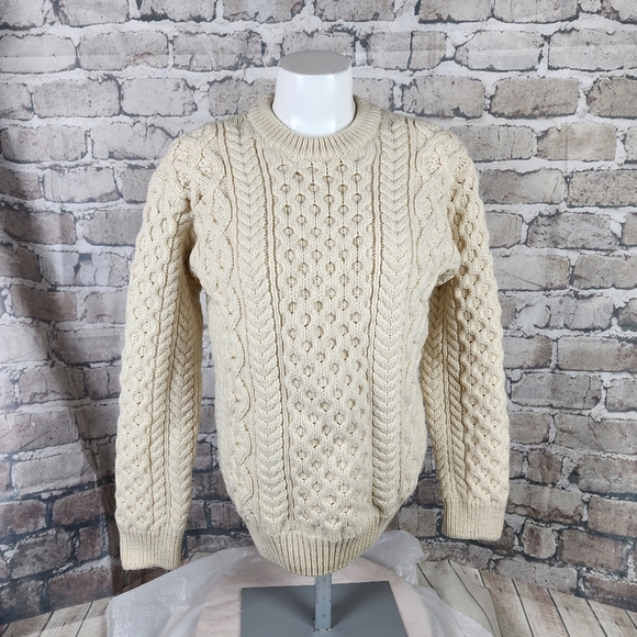 Irelandseye Cara Crew Neck 100% Virgin Wool Cream Size Small Fisherman - Picture 2 of 14